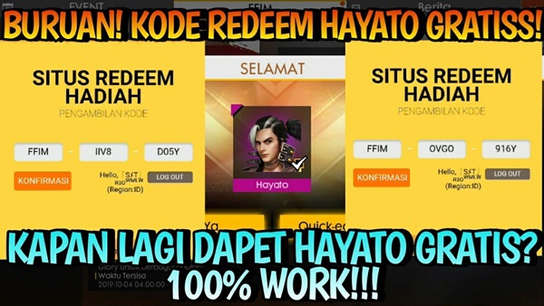 Kode Redeem Aktif Karakter Hayato Free Fire Terbaru 2021