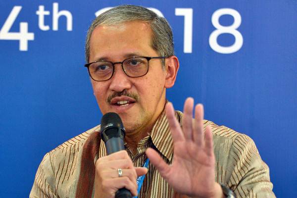 Deputi Gubernur Bank Indonesia Dody Budi Waluyo menyampaikan hasil-hasil Forum Pembiayaan Infrastruktur dalam konferensi pers Pertemuan Tahunan IMF - World Bank Group 2018 di Nusa Dua, Selasa (9/10/2018). - ANTARA/Nyoman Budhiana