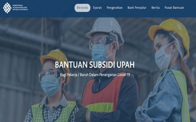 Tampilan situs bsu.kemnaker.go.id untuk mengecek status penerima bantuan subsidi upah (BSU) atau subsidi gaji dari pemerintah - Kemnaker.go.id